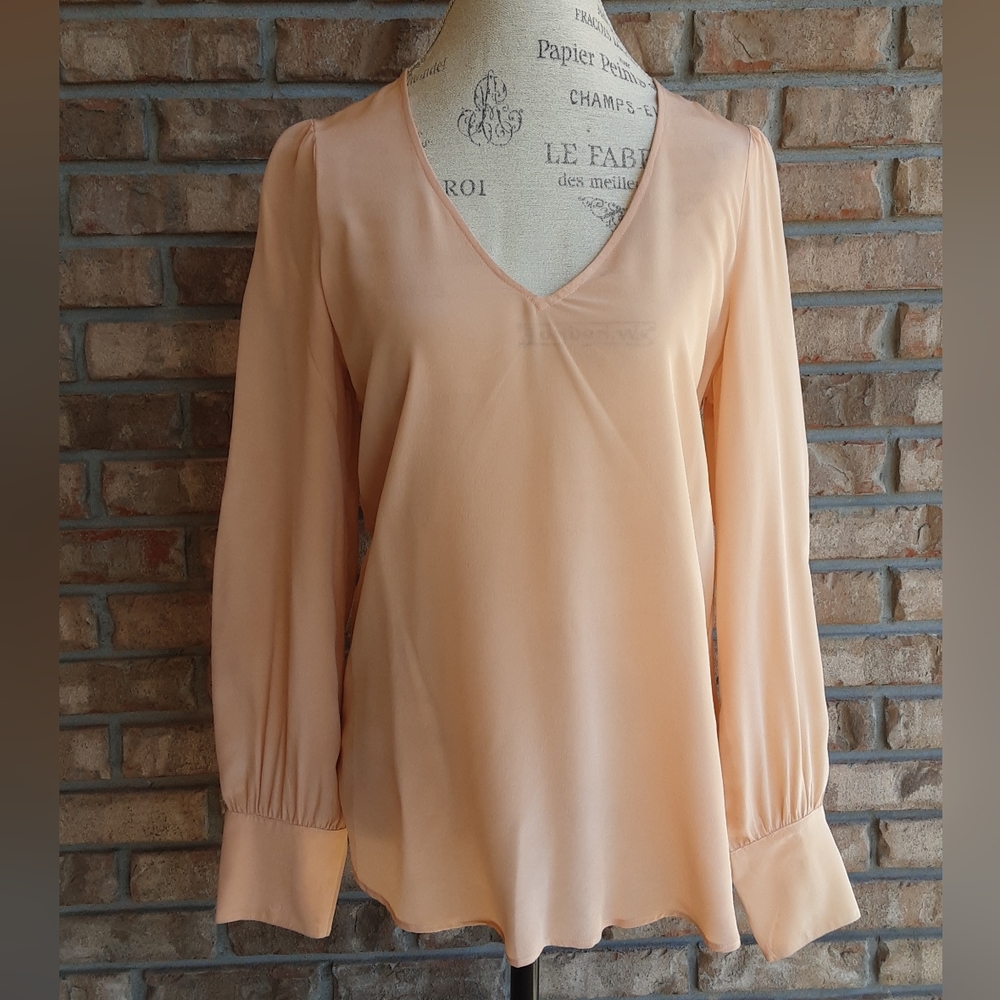 Lavender Brown 100%Silk Long Sleeve Blouse Size Small.